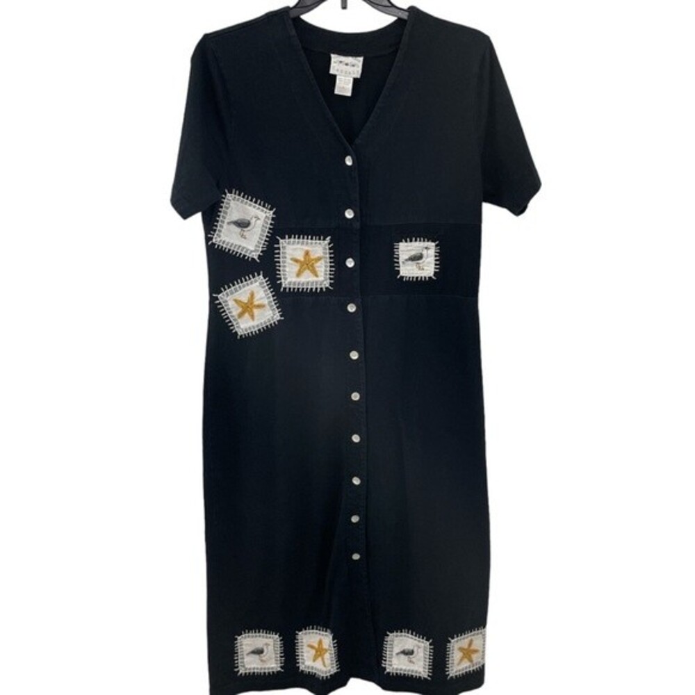 Vintage Country Wear Casuals Coastal Grandma Button Front‎ Midi Dress Size LARGE